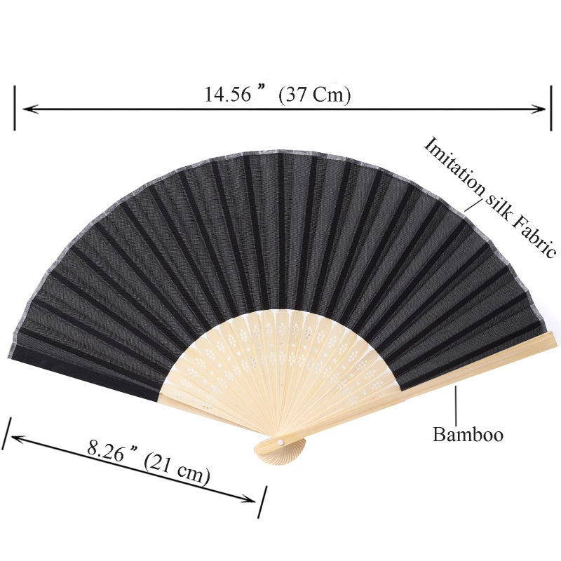 SL crafts 24pcs Imitated Silk Hand Fan Imitated Silk Fabric Bamboo Handheld Folded Fan Bridal Dancing Props Church Wedding Party Favors with Organza Bags (Black) - Image 2